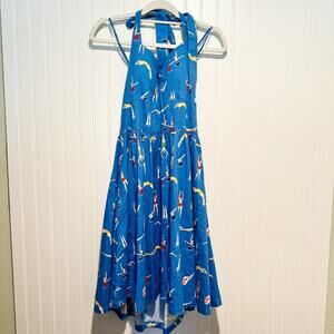 Lindy Bop Lorelei Halter Dress Blue Swimmers Cotton Retro Rockabilly Size 8